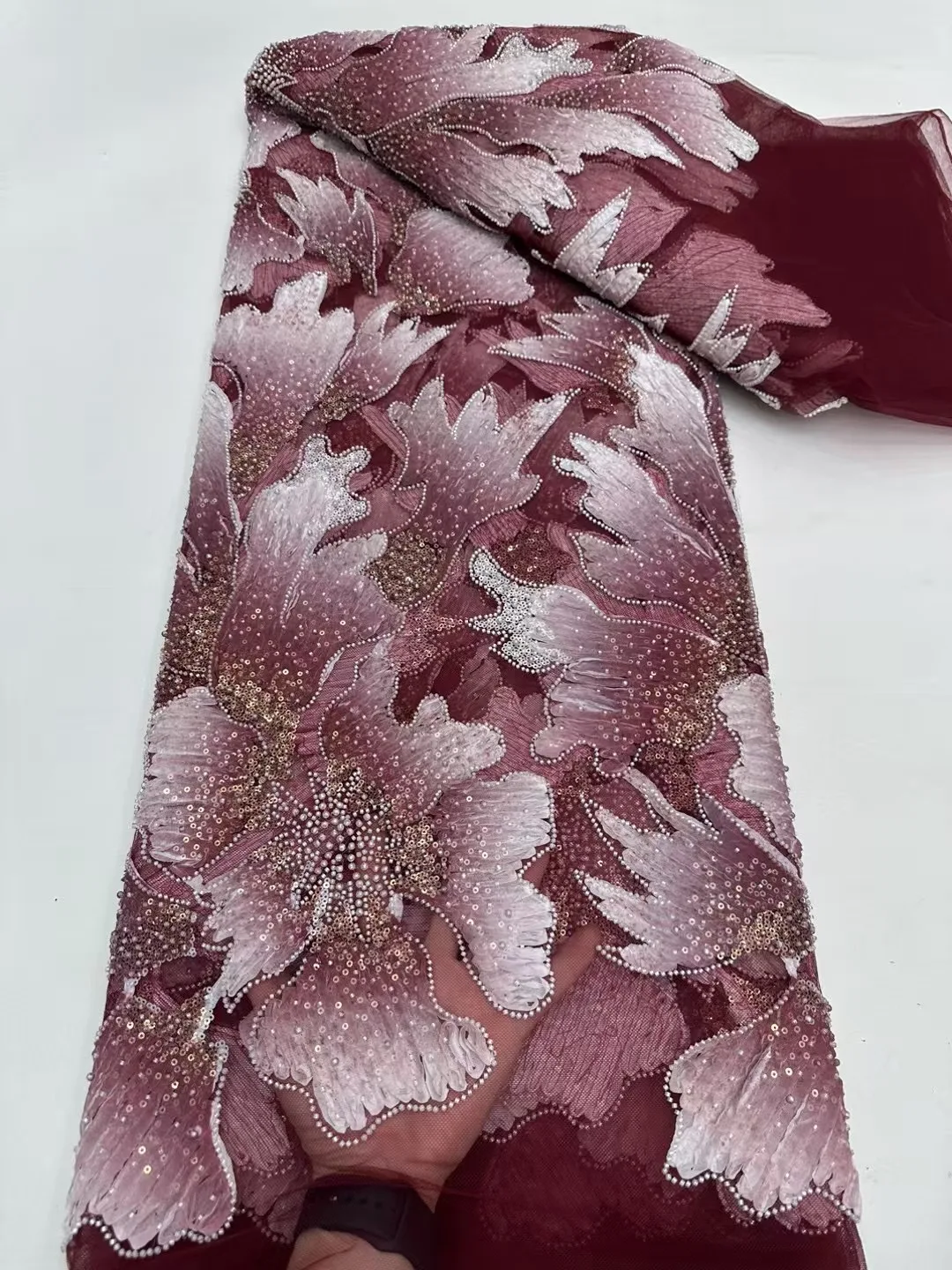 

NI AI 2025 African French Tulle Lace Soft French Mesh Net Lace Fabric with Sequins Beads Nigerian Tulle Lace For Wedding