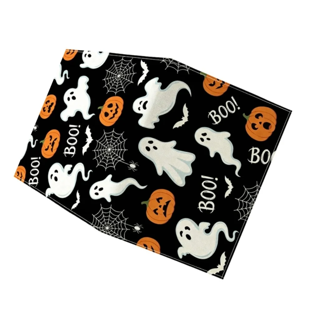 Linen Halloween Table Flag Measuring 33x183cm with Festive Pumpkin and Wight Design Perfect for Themed Dining Setup
