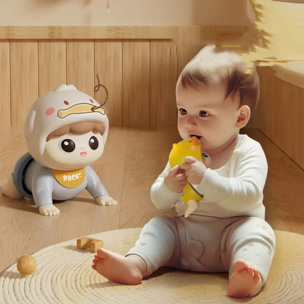 Lernen, Musik zu kriechen, elektrisches Krabbelspielzeug für Babys mit Sound, große Augen, Krabbelpuppe zum Lernen, lustige Cartoon-elektrische gehende Ente