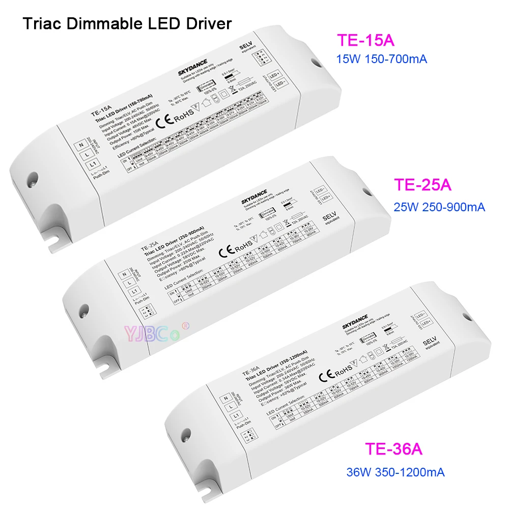 Skydance AC Push-Dim Triac Dimming LED Driver 200-240V input,Output 1-36W 150-1200mA constant current Dimmable dimmer DIP switch