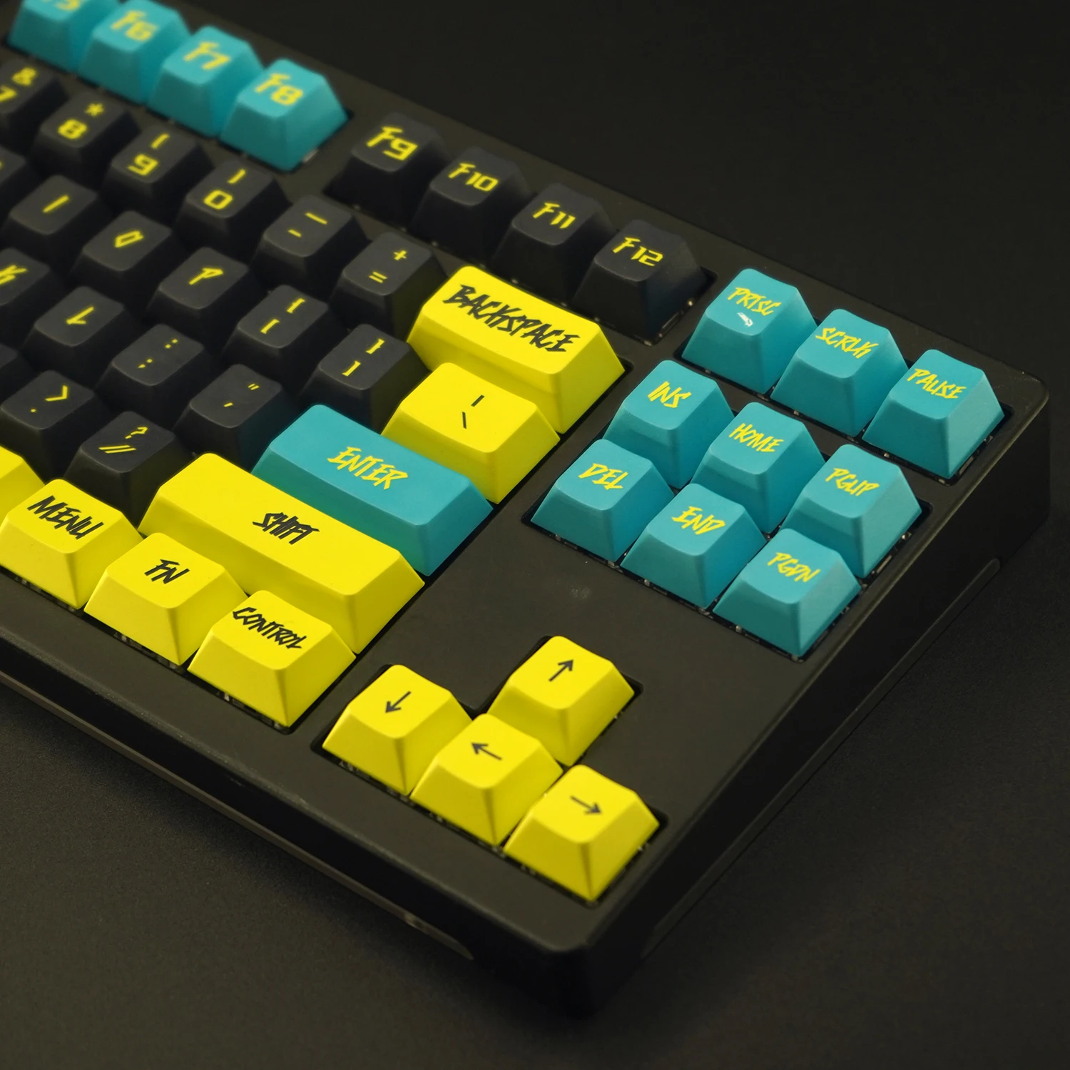 NPKC PBT Keycaps Set Black Yellow Blue Cool Keycap 120key Cherry Dye-sub Key cap for Mechanical Keyboard MX Switch Key caps