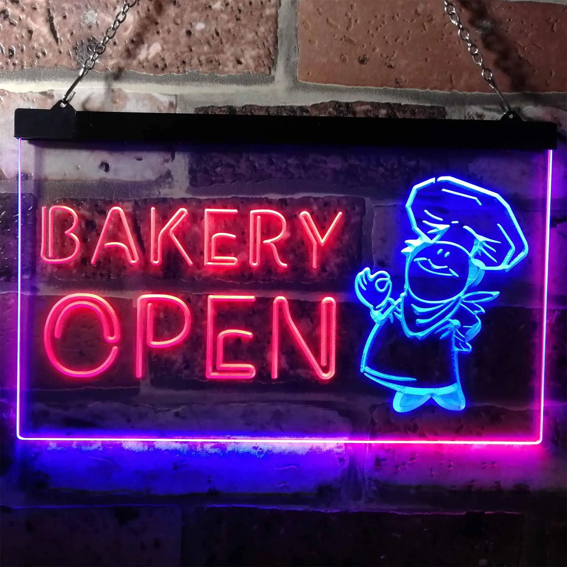 

Bakery Open with Chef Dual Color Led Neon Sign st6-i0175