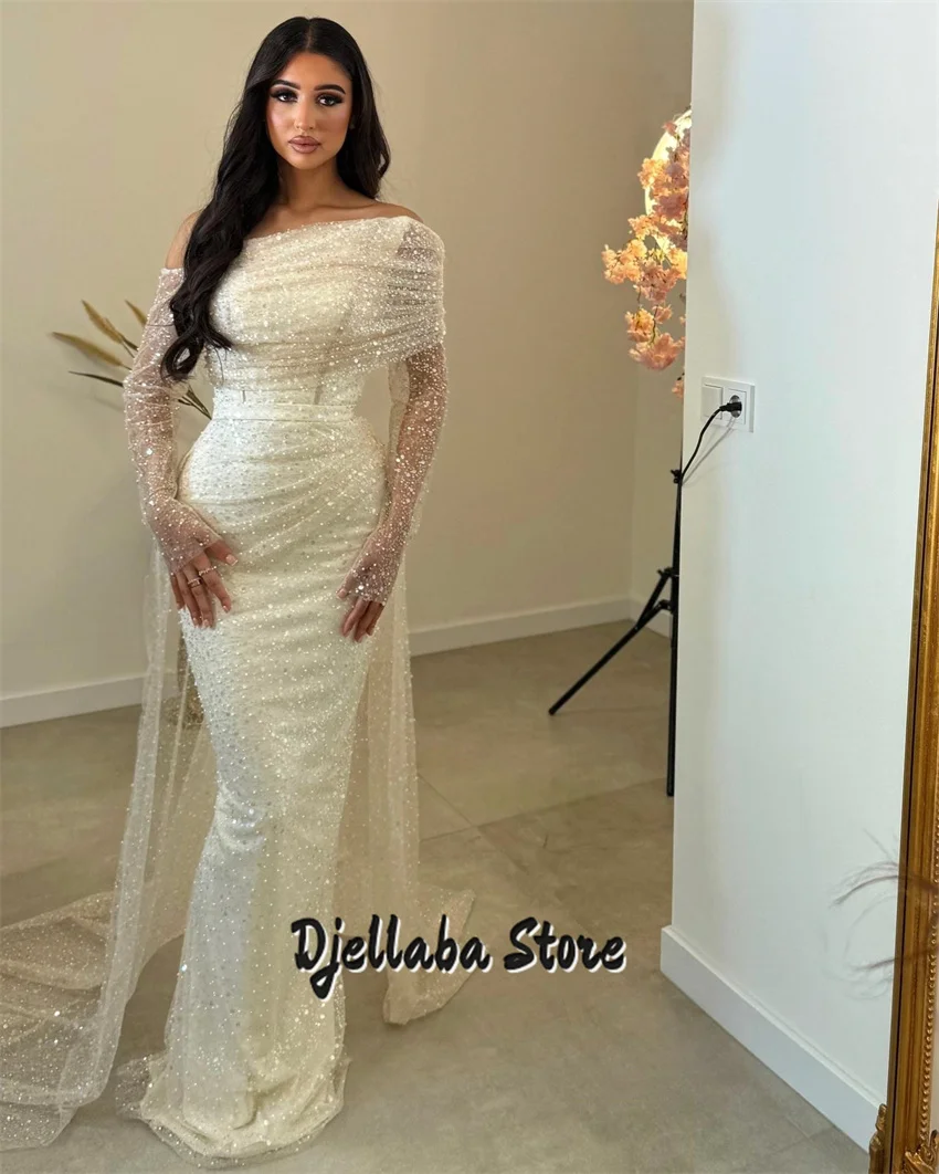 

Customized Cream Dubai Mermaid Evening Dresses 2025 Beading Wedding Party Prom Gown Saudi Arabia Formal Prom Gown