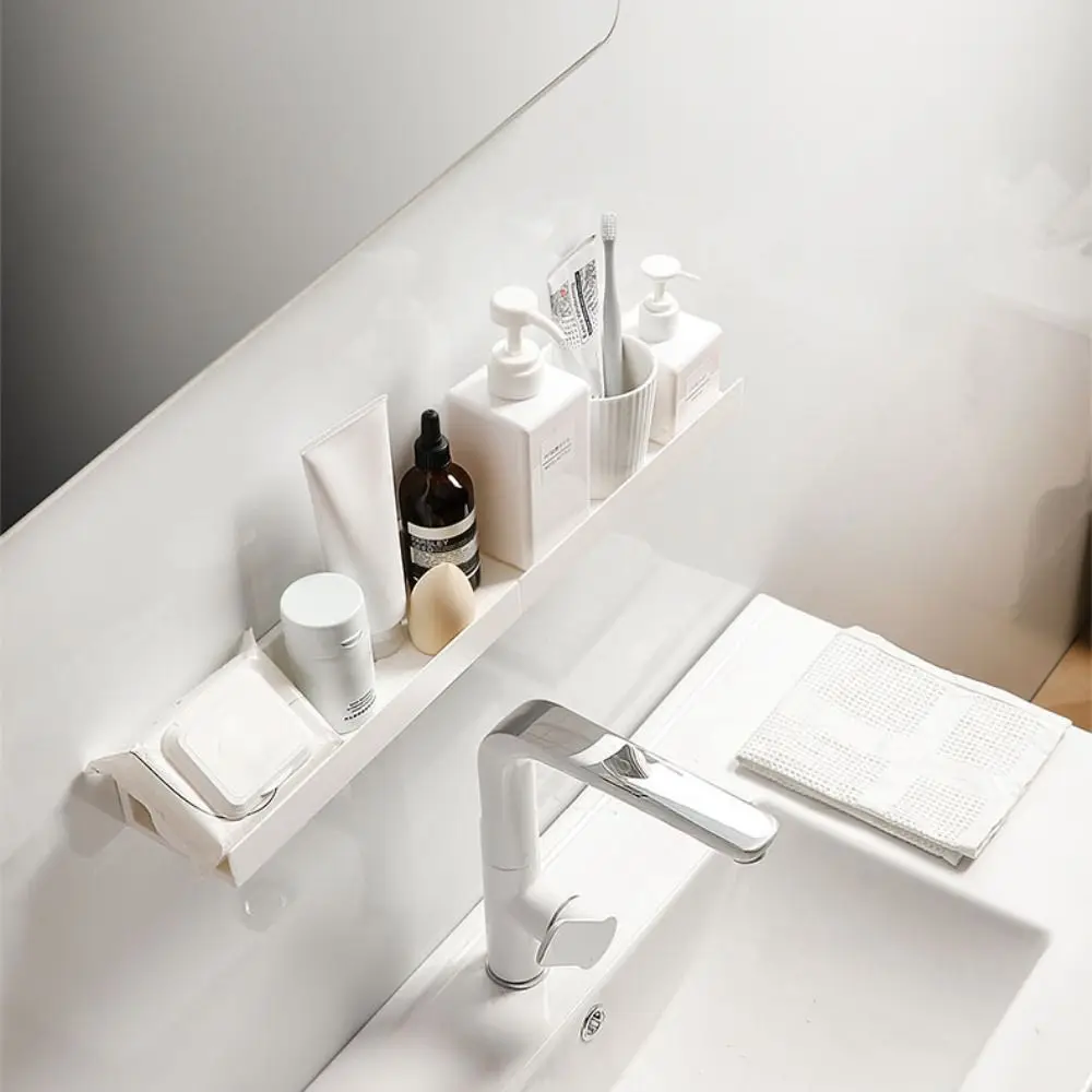 

Прочная настенная полка для ванной комнаты без дрели, белая стойка для хранения, компактный пластиковый держатель для шампуня, кухня