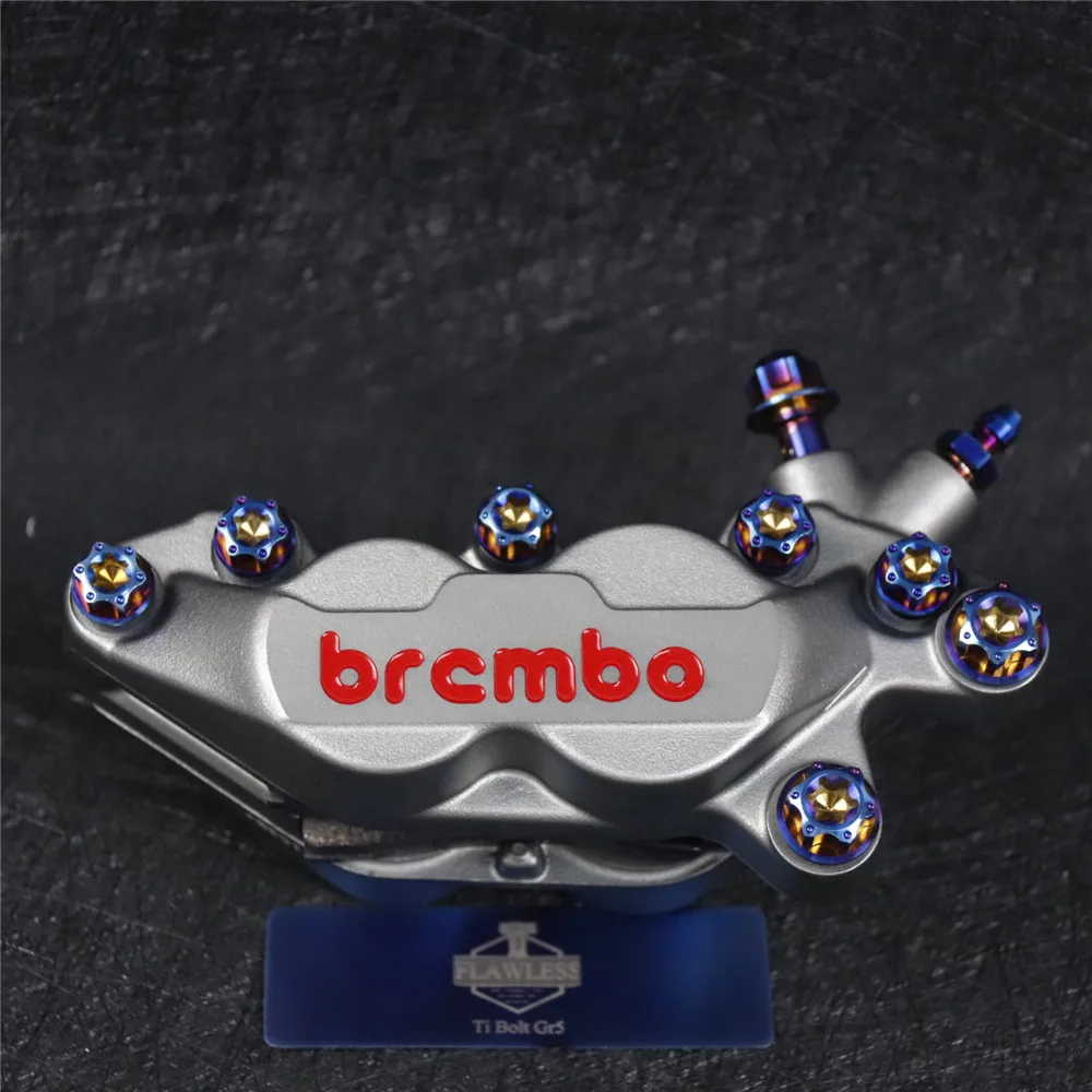 FLAWLESSTI Gr5 Titanium Bolt Brake Caliper Bolt Piston Banjo Bolt Bleeder For Brembo 4 Pot P4-40R P4-40C