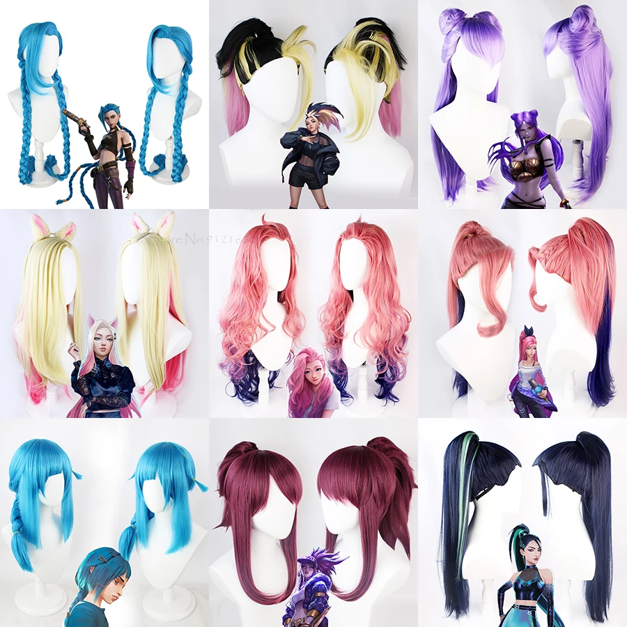 Lol Kda The Baddest Ahri Akali Kaisa Evelynn Seraphine Cosplay Costume Wigs Heat Resistant Wig Jinx Long Braid Blue Wig Hair