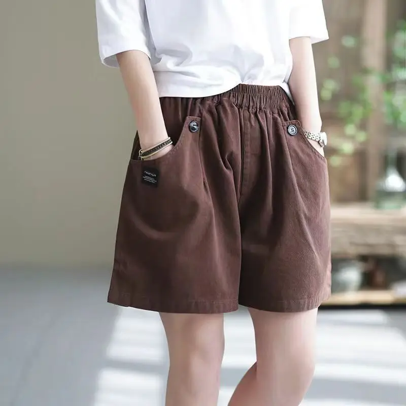 Women Summer Fashion Simplicity Loose Large Size Solid Color High Waist Quarter Shorts Women Clothes Casual All-match Wide Leg