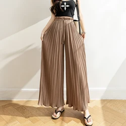 female korean fashion woman Pants casual culottes cool women Pleated wide leg pant sexy Trouser skirt OL women bottoms pants 2