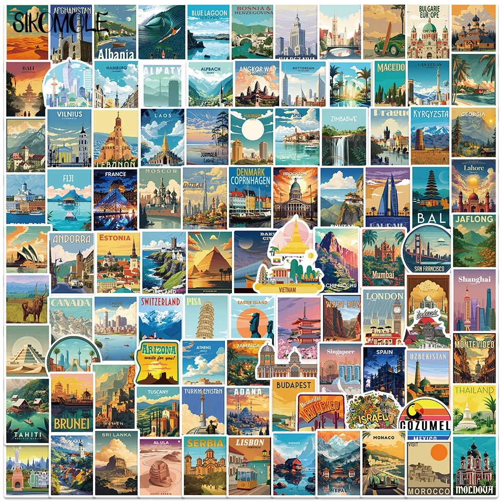 10/50/100PCS Mix World Famous Building Stickers Aesthetic Landscape Painting DIY Suitcase Laptop Luggage Graffiti Sticker Decal