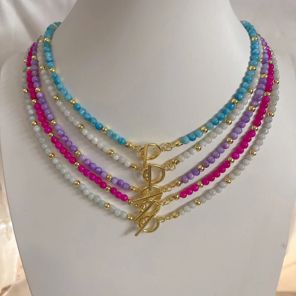 5 pcs/lot Multi-Color Natural Shell Bead Necklace Gold Plated Brass Spacer Beads Boho Coastal Jewelry Necklace Ready to Sell