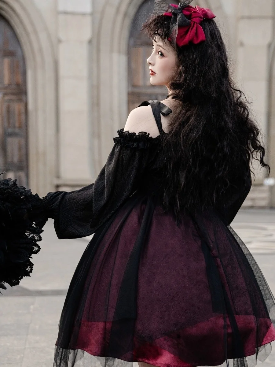 Japanese Gothic Cosplay Dress Irregular Dark Gothic Lolita Dress Lolita Long Sleeve Cosplay Costume