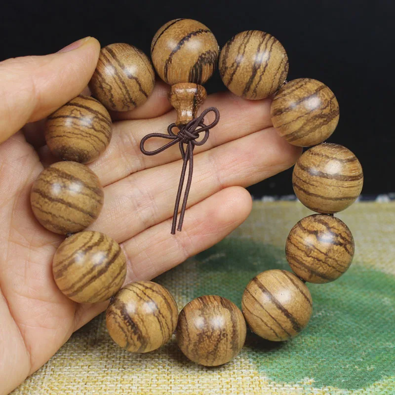 Vietnam Natural Sandalwood White Buddha Beads Bracelet Wooden Tiger 15 18 20mm Beaded Hand String Chanting Sutras Rosary Jewelry