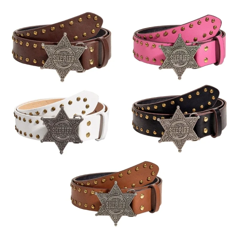 All-Matched Design Western Cowgirl Waist Belt Star Buckle Rivet Wide Belt