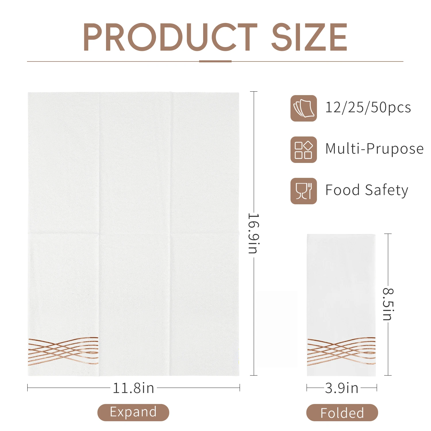 JINYUDOME Metallic Foil Stamped Disposable Paper Napkins - Folding Hand Towels for Birthday Wedding Banquet Party Decorations
