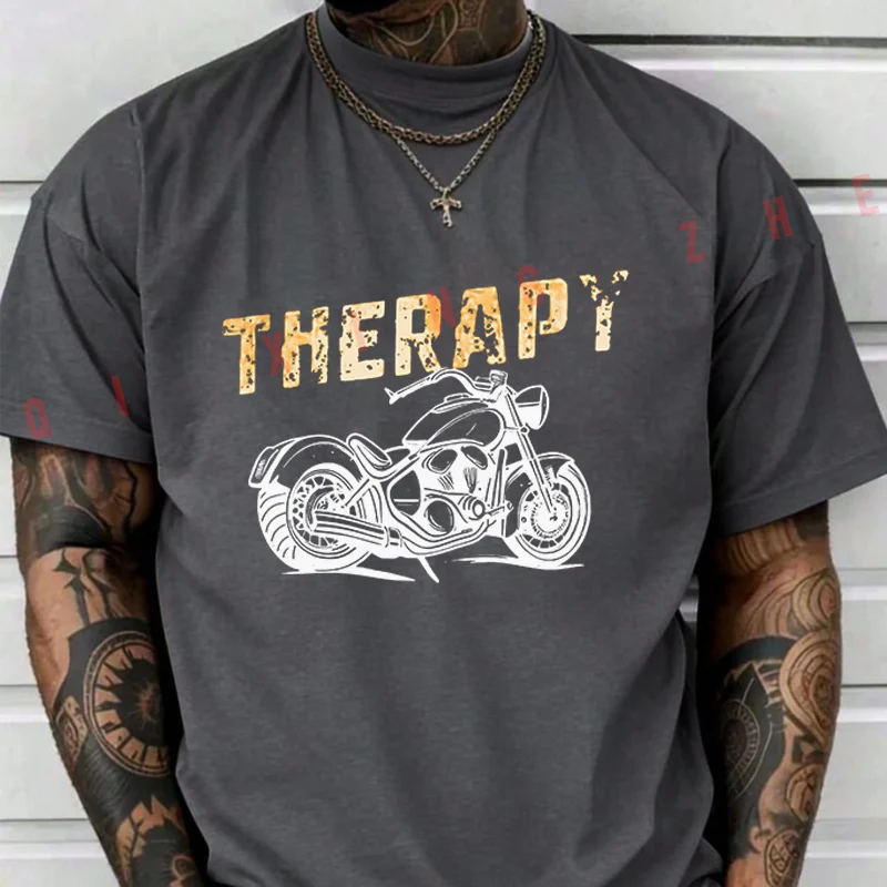 2026 Men T Shirt Motorcycle Therapy - Biker Rider Graphic T-Shirt Cotton Men‘s Summer Short Sleeve Tops Tee 3
