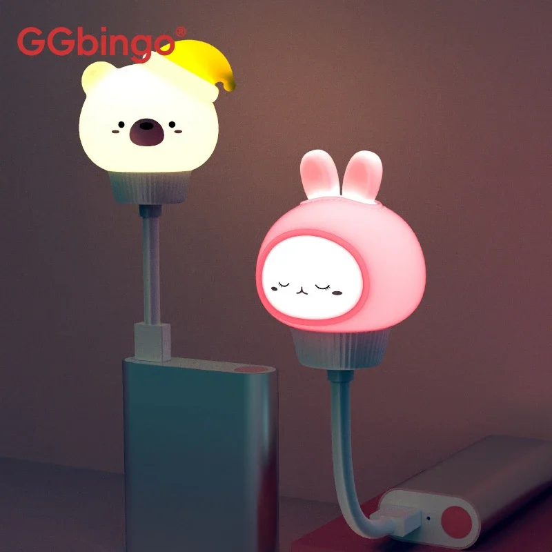 Luz Noturna LED GGbingo com Controle Remoto/USB, Lâmpada de Cartoon Fofa em Forma de Urso, Pintinho e Gatinho para Decoração de Quarto Infantil