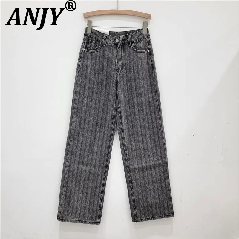 

ANJY, осенние новые женские темные джинсы в полоску с карманами, прямые утягивающие уличные винтажные универсальные повседневные модные джинсовые брюки A9379