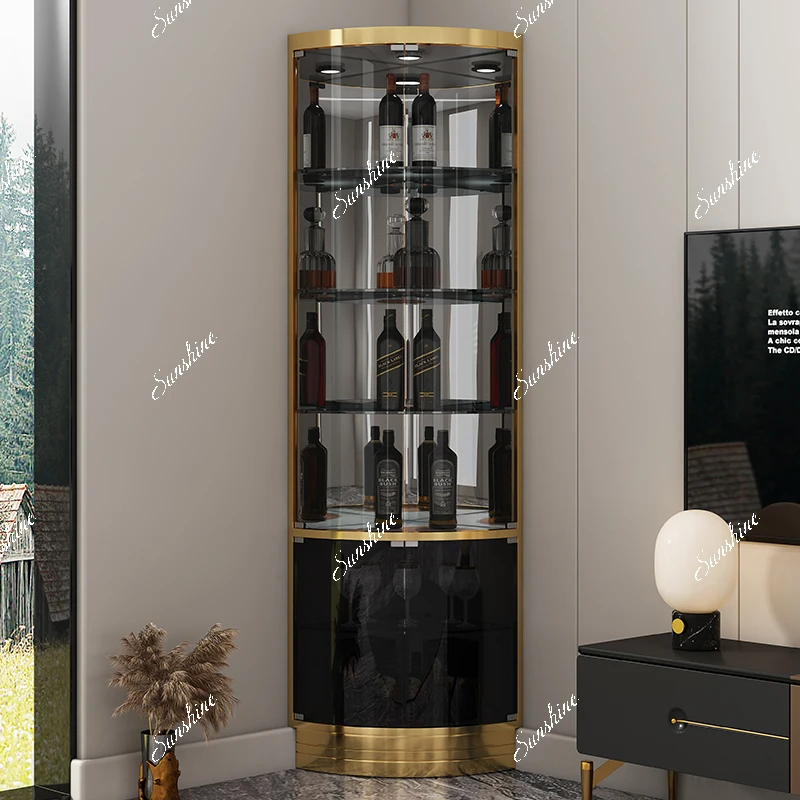 Light luxury fan wine rack display cabinet 90 degree corner cabinet living room floor triangle wine cabinet