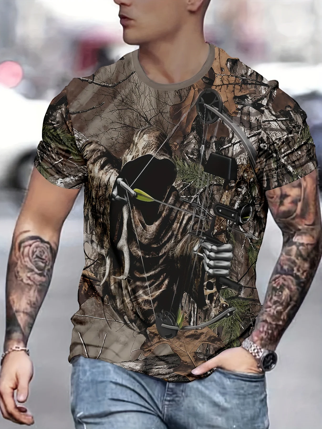 Camiseta Masculina Casual com - Outdoor Hunting Graphic Tees avaliação e preço