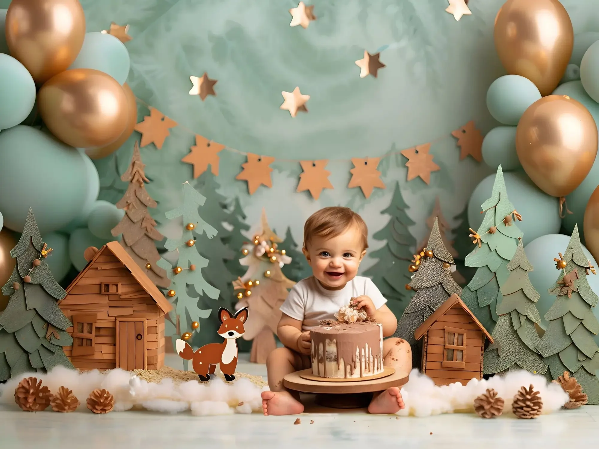 Mehofond التصوير خلفية الشتاء الغابات المقصورة الحيوانات الاطفال حفلة عيد ميلاد كعكة سحق صورة ديكور خلفية استوديو الصور