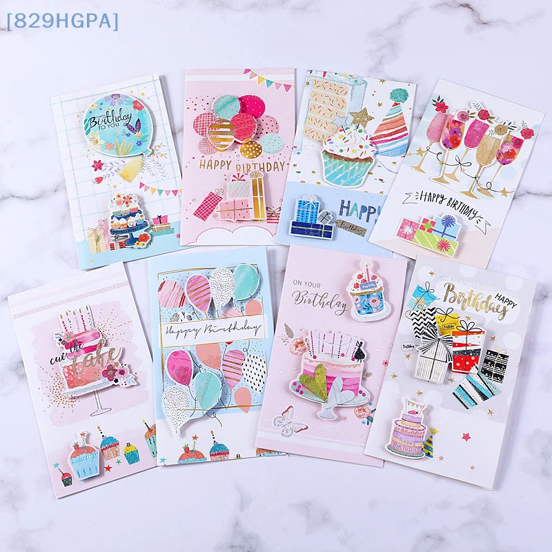 

8 шт./компл., 3D поздравительные открытки на день рождения с конвертами, поздравительные открытки, рождественские поздравительные открытки, поздравительные открытки с благословением