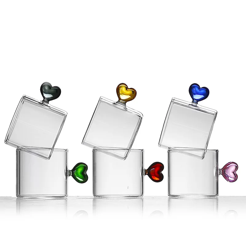 

Love Handle Small Milk Cup, Small Tea Cup for Household Glass, Colorful Transparent Glass Drink Cup, Coffee Milk Cup