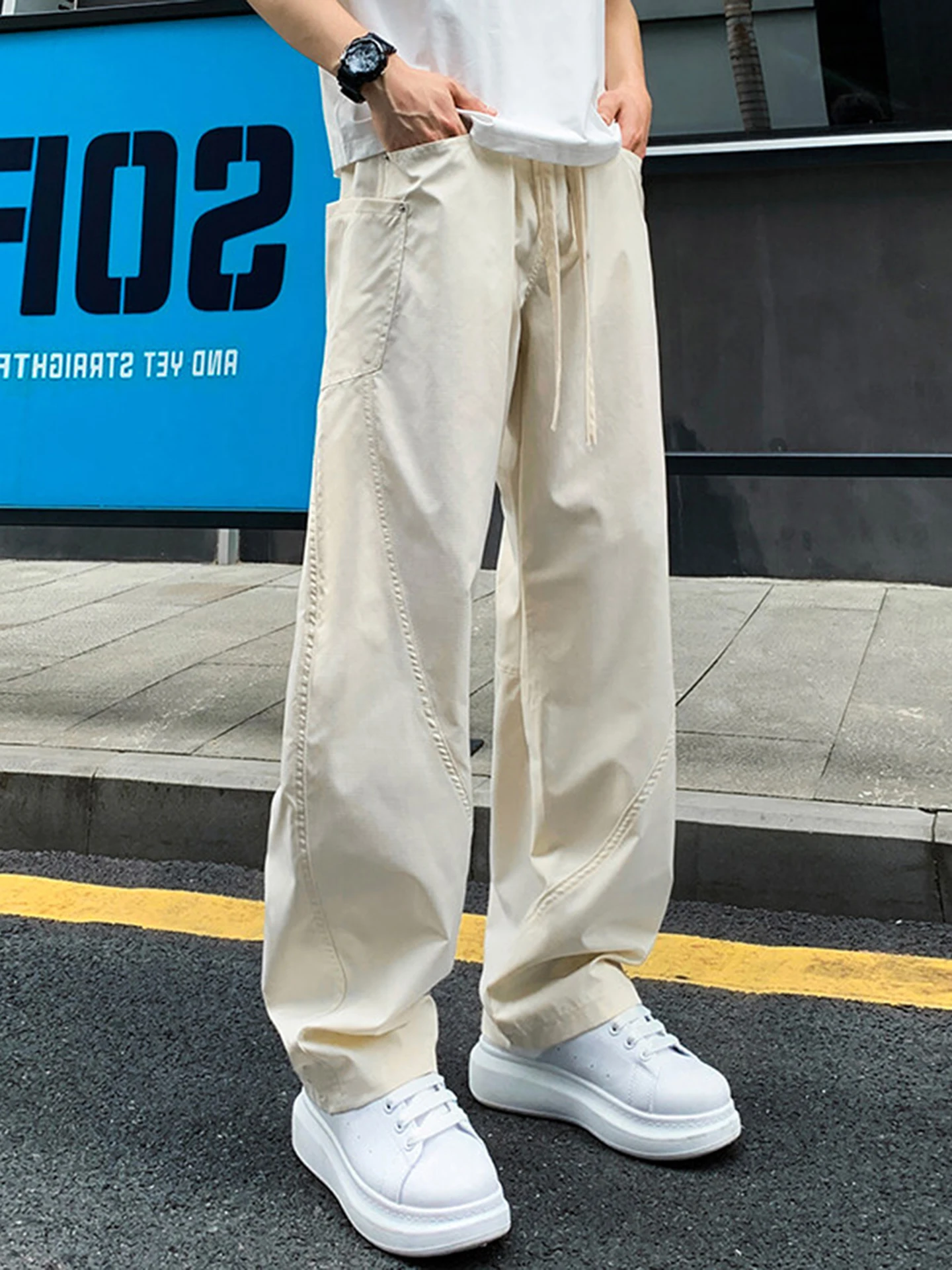 

Qui Dry Ice Silk мужские повседневные брюки летние тонкие прямые брюки спецодежды CleanFit свободные длинные брюки молодежная мода