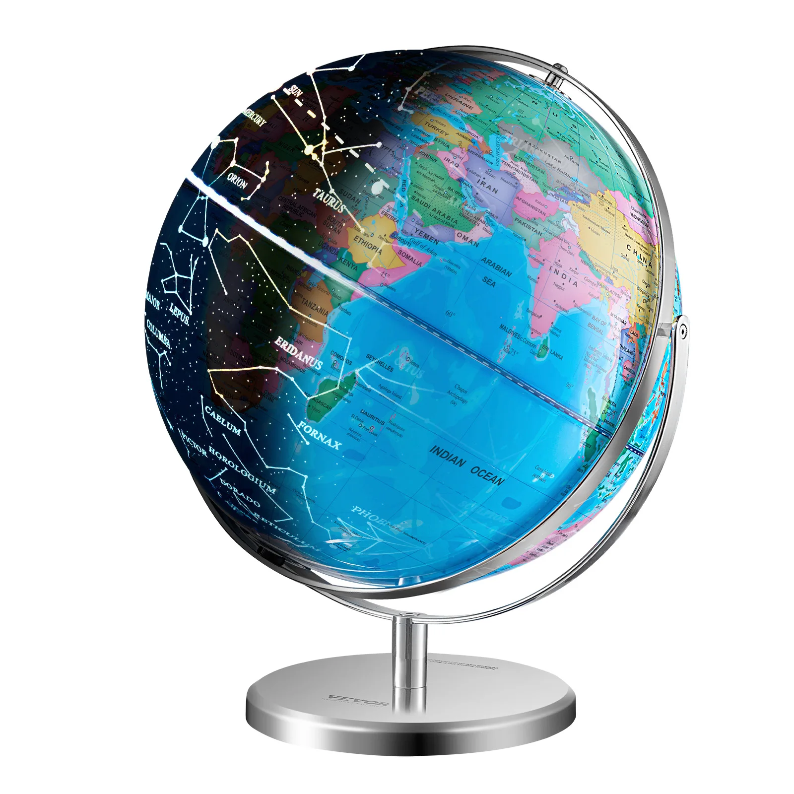VEVOR Globo Terráqueo Giratorio Iluminado con Soporte, 330,2 mm, Globo Terráqueo con Base Estable de Metal Pesado y Luz Nocturna de Constelación LED y Mapa Impreso en HD para Aprendizaje Geográfico
