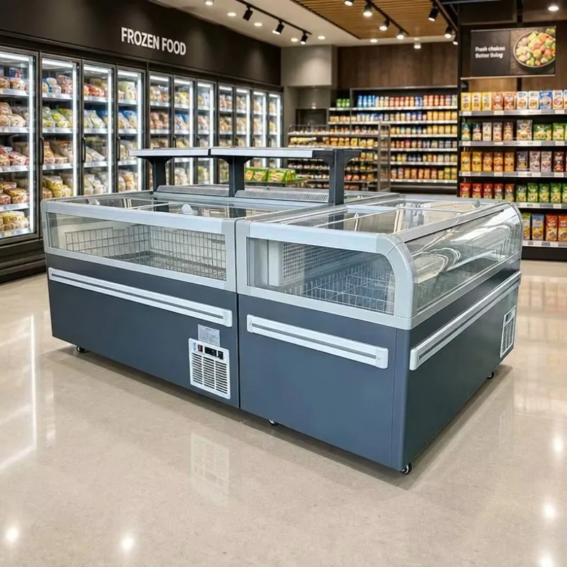 470L Commercial Chest Freezer Direct Cooling Automatic Defrost LED Lighting Digital Control 2 Doors Frozen Food Meat