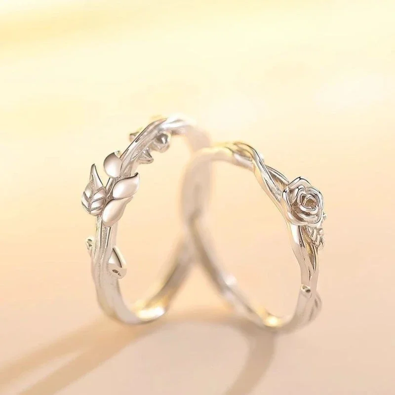 Fashion Prince Rose Silver Ring Romantic adjustable finger ring for couples jewelry gift for boys and girls