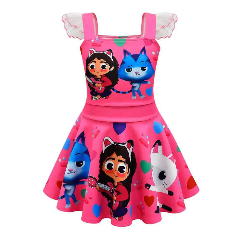 Summer Gabbys Dollhouse Costume For Baby Girl Dress Gabby Doll House Kid Up Print Cartoon Frock Child Party Tunic Cloth