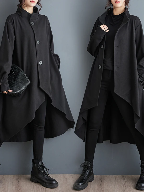 Casual Sle Damen Langer Mantel Herbst Winter Woolen Jaet Loose Fit Mittellange Koreanische Version Faionable Oberbekleidung