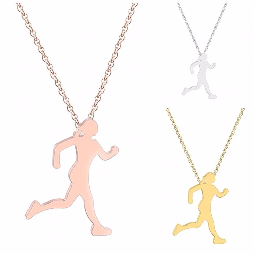 QIAMNI Trendy Girls Ballerina Dancer Figure Skating Runner Rider Pendant Necklace Muscle Bodybuilding Sport Jewelry Party Gifts