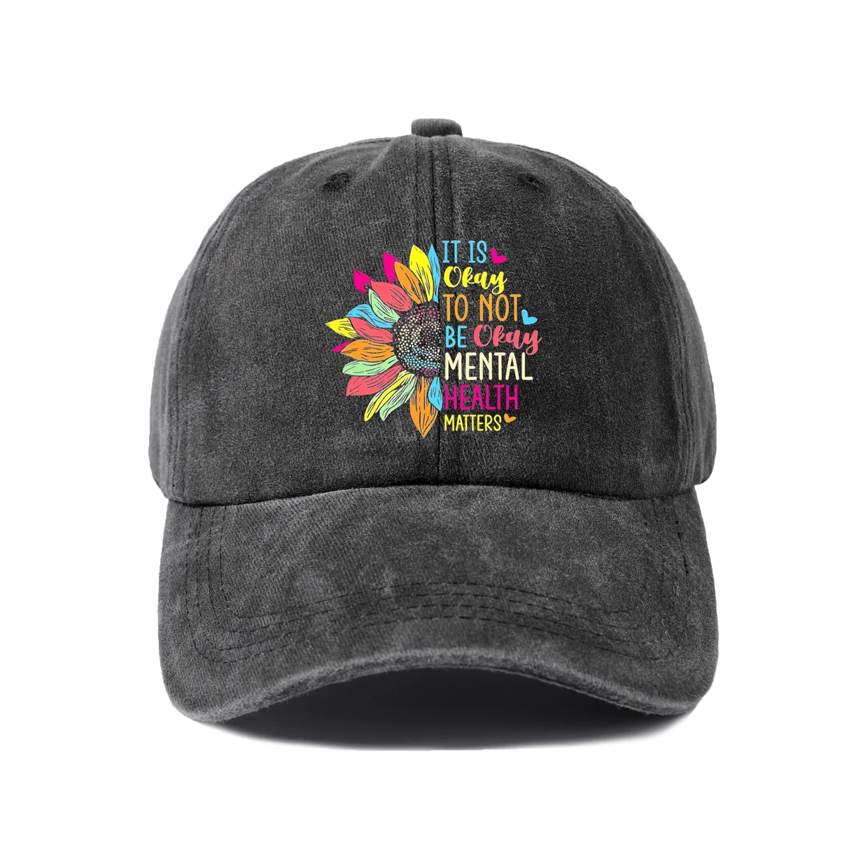 Mental Health Matters Quote Graphic Baseball Cap, Vintage Washed Adjustable Unisex Dad Hat, Casual Gift