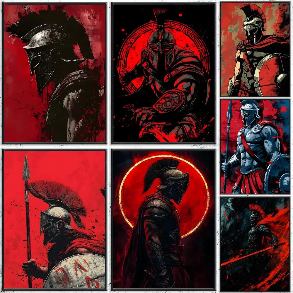 Artwork Spartan Samurai Art Poster Self-Adhesive Waterproof Wall Stickers, Coffee Bar Home Wall Decor