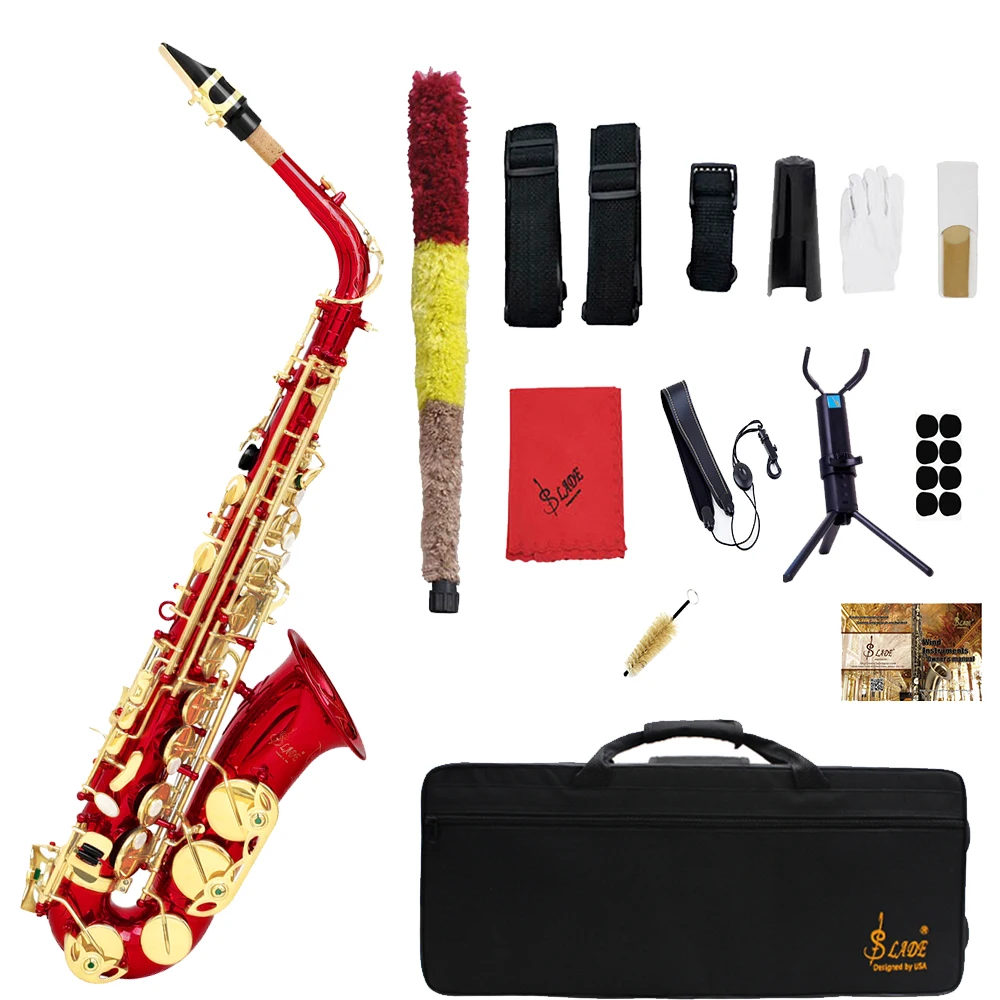 

SLADE Eb альт красный саксофон латунный корпус резной цветок белая ракушка кнопка саксофон набор для начинающих профессиональный деревянный духовой инструмент