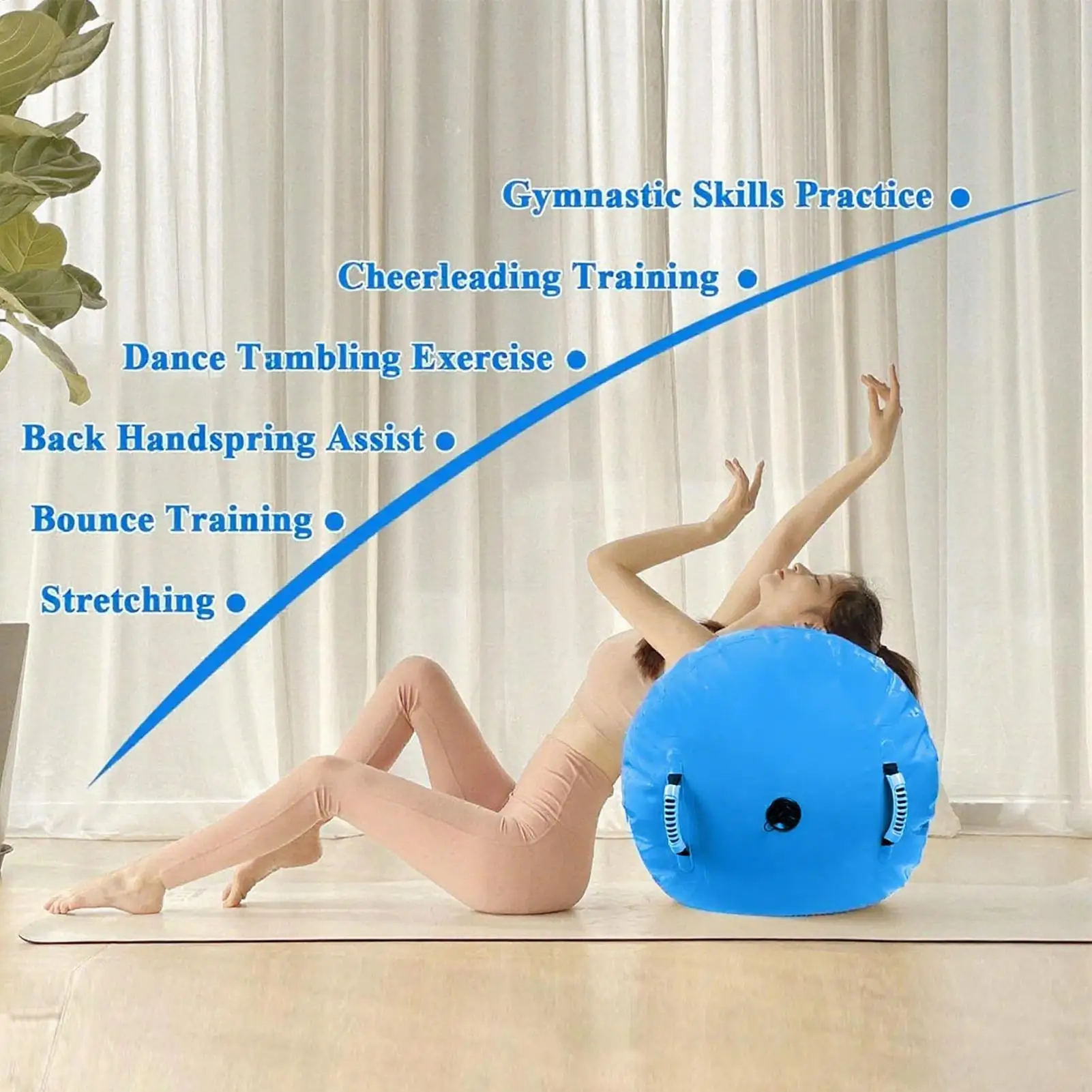 Air Roller Inflatable Gymnastics Roller Back Handspring Trainer With Pump For Balance Practice Yoga Cheerleading Gym Dance Home