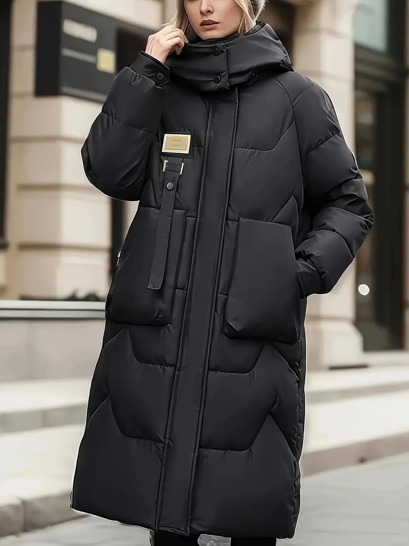 

Women's Warm Hooded Long Puffer Coat Zip Up Winter Parka with Large Pockets for Cold Weather