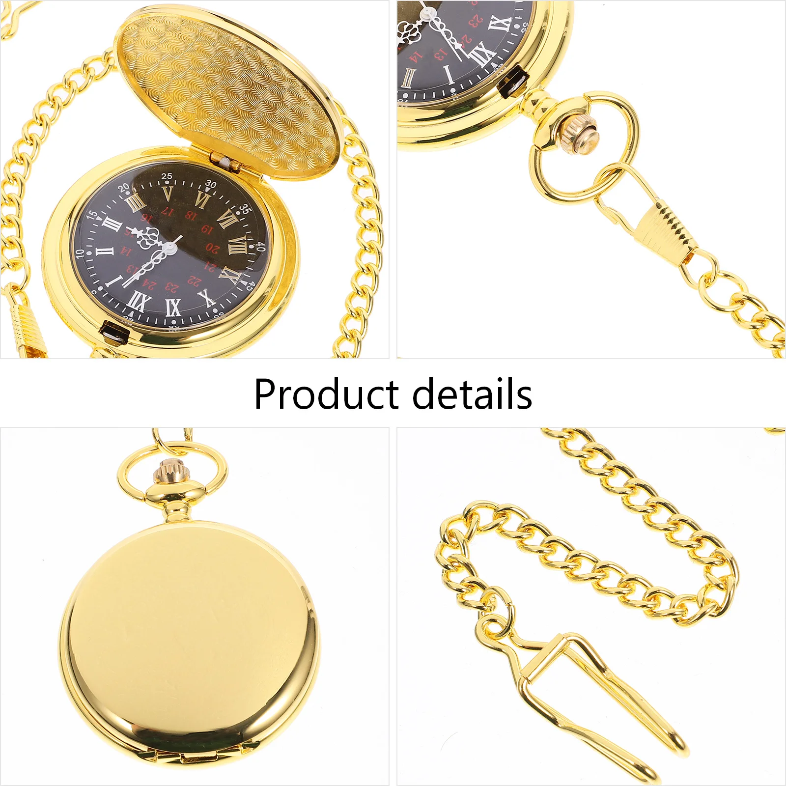 

1pc Retro Vintage Style Pocket Alloy Classic Two-Faced Quartz With Long Chain Dark Golden Necklace Decorative Accessory For Men