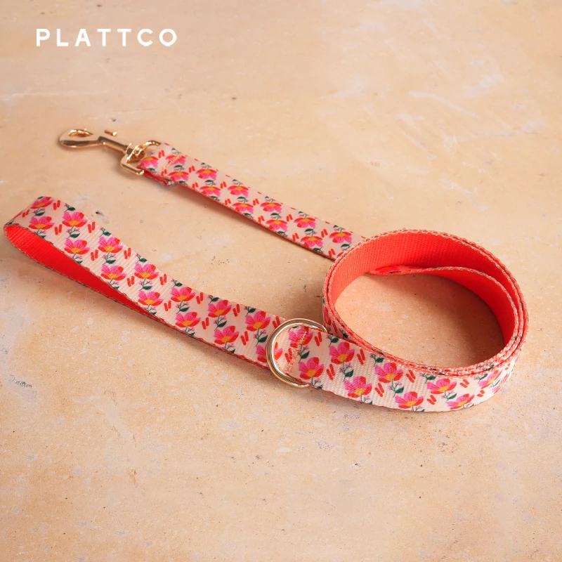 PLATTCO unique design dog set print Pink Rose pattern with high quality light color zinc alloy buckle 5 size PDC346G&PDL346G