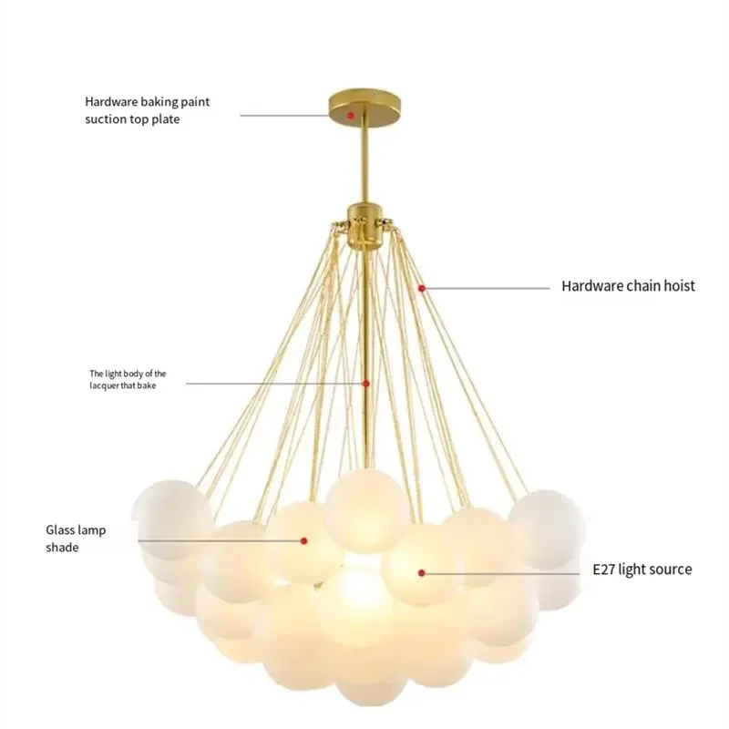 Modern Creative American Chandelier Nordic Designer Living Room LED Hanging Light Glass Ball Restaurant Iron Bubble Pendant Lamp