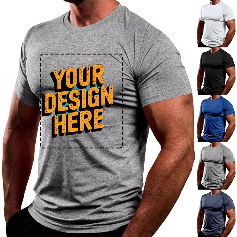الصلبة اللون الرجال الأوروبية الأمريكية جولة الرقبة أعلى الصيف التجفيف السريع تنفس عارضة الرياضة تي شيرت قصير شعار مخصص مجاني