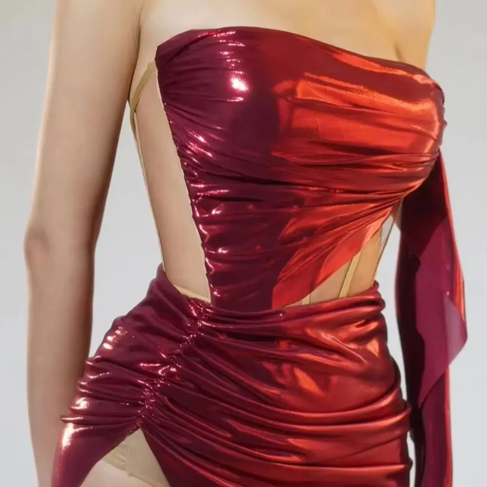 

Sexy Women Birthday Outfit Night Party Club Tops Mini Skirt 2Pieces Set Showgirl Dance Bar Dance Troupe Costume Sexy Models Suit