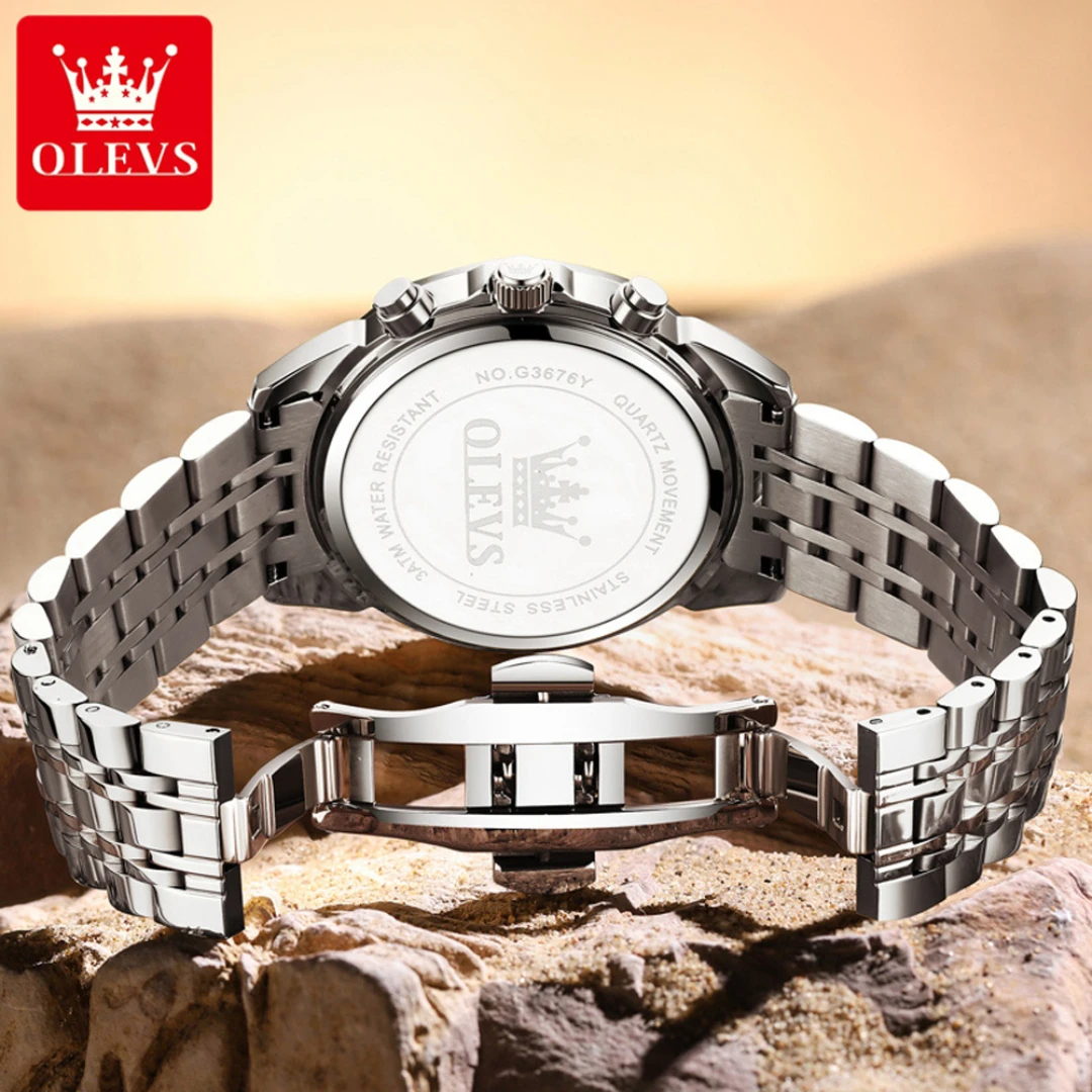 OLEVS 3676 ファッションクォーツ時計ギフトステンレススチール時計バンドラウンドダイヤル腕時計