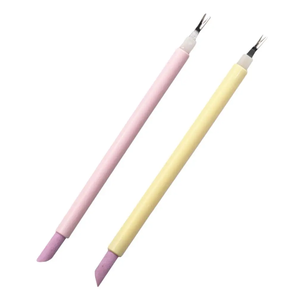 2Pcs Cuticle Pusher Trimmer Dead Skin Remover Spoon End Stainless Steel Manicure Tool Nail Art Carve Pen Random Color