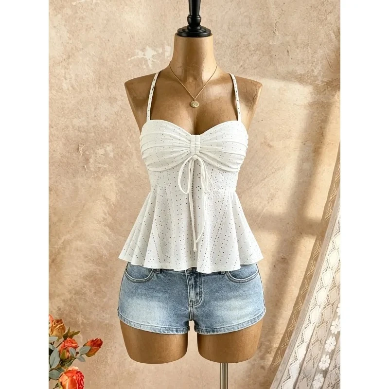 Summer Sexy Slim Fit Backless Slim Lace Ruffles Patchwork Tank Tops Fashion Sexy Y2K Clothes Tops Party Vacation Women's Tanks