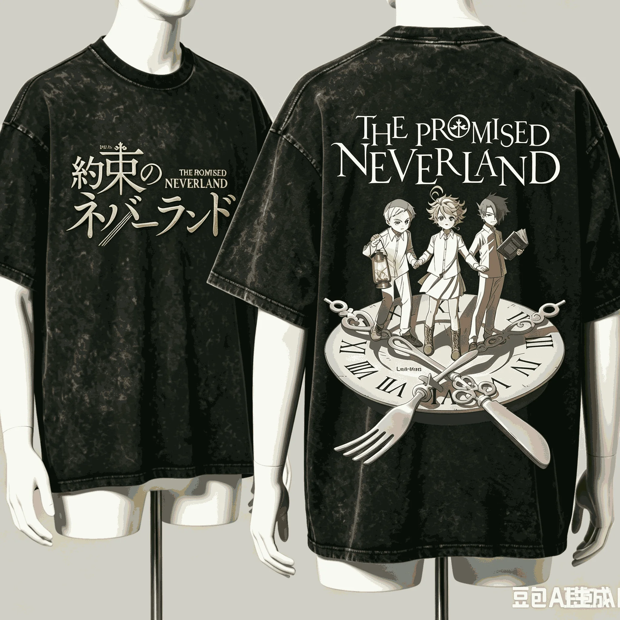 The Promised Neverland Washed T-shirt Anime Lover Harajuku New Model Oversized Vintage Loose Streetwear Classic Unisex Couples
