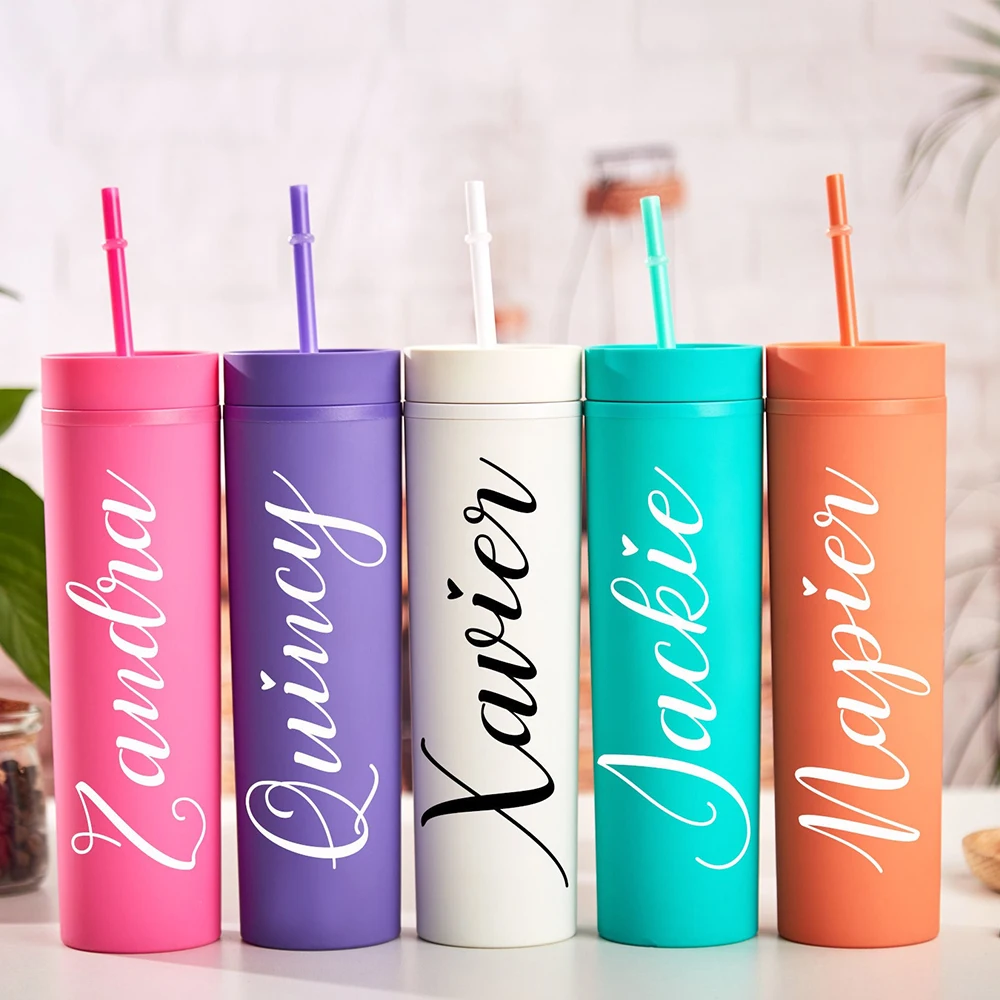 Personalized Tumbler with Same Lid and Straw, Acrylic Water Bottle, Skinny Tumblers, Pastel Matte Tumbler, Bridesmaid Gift,16 oz