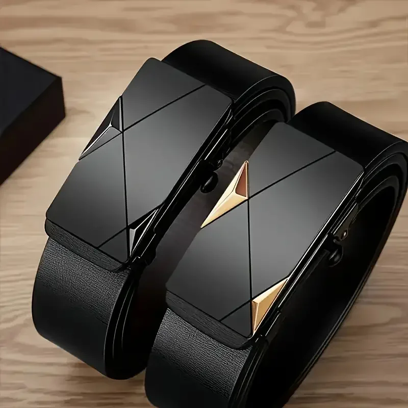 Men's Toothless Automatic Buckle, Minimalist Geometric Design Belt, Business and Casual Use Belt, Fashionable and Personalized