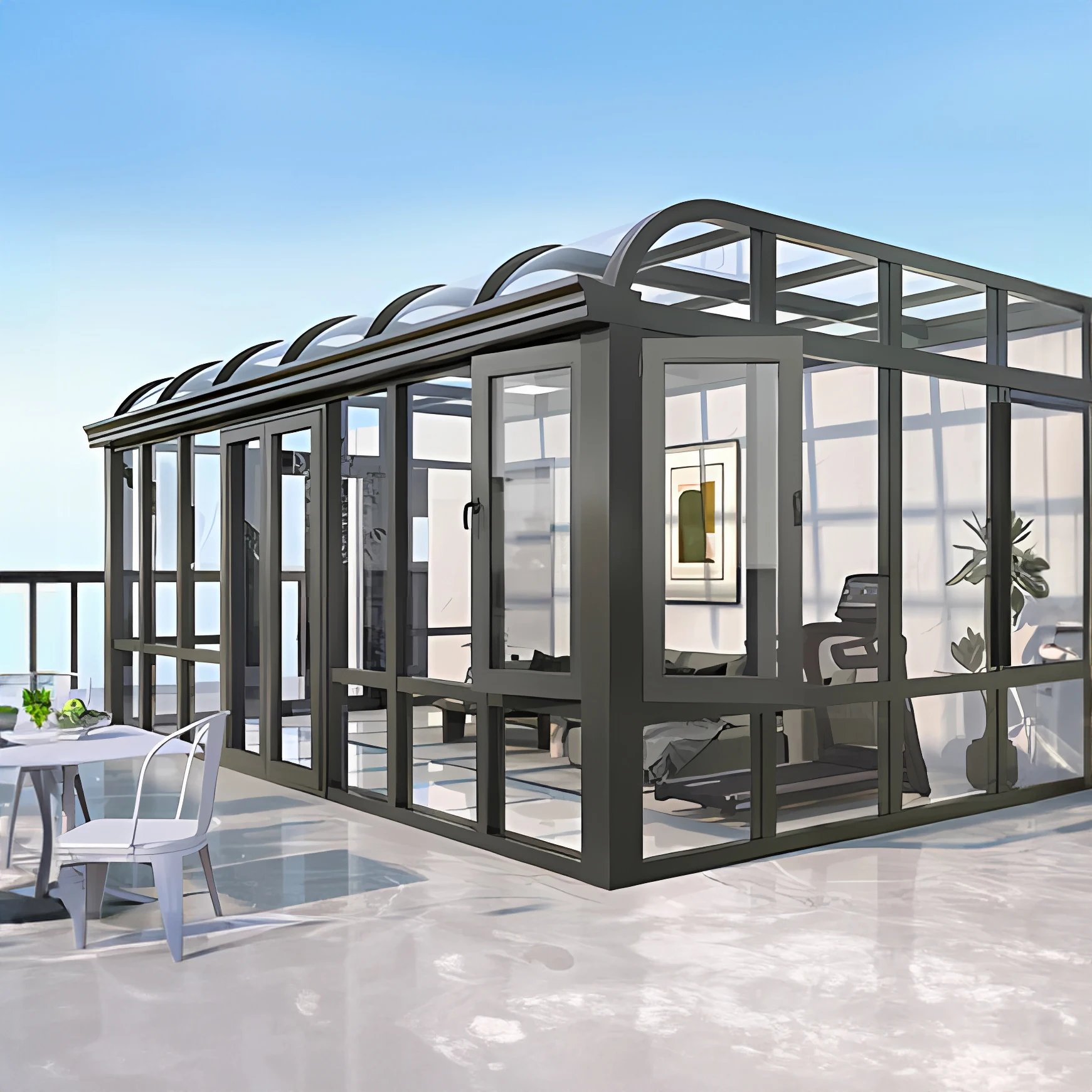 JapaneseStyle Sunroom with Slant Polygon Roof for Garden and Residential Use Stylish Glass Structure Aluminum Enclosure  sunroom